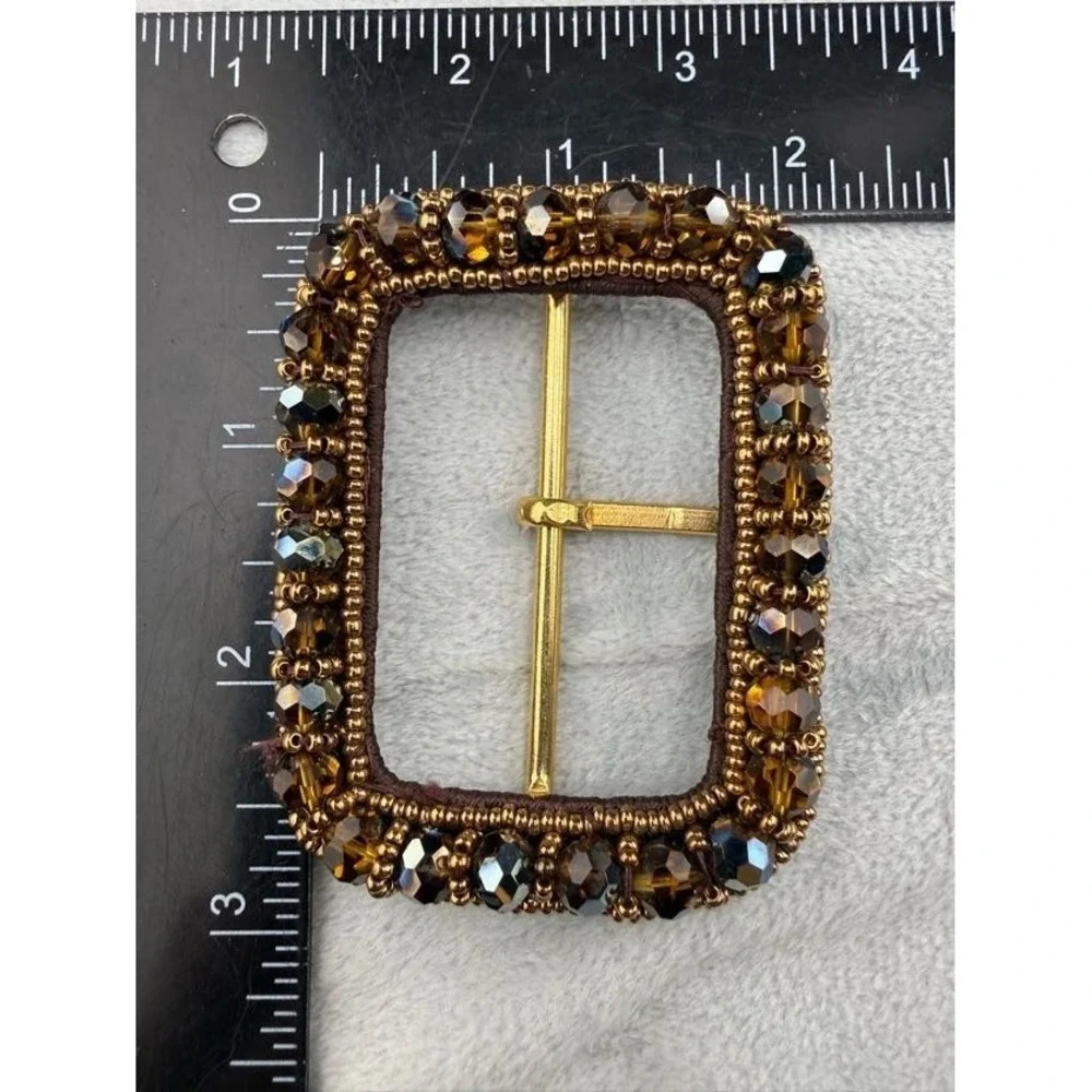 Vintage Womens Buckles Lot Of 3‎ Brown Black Rhinestone Faux Pearl
